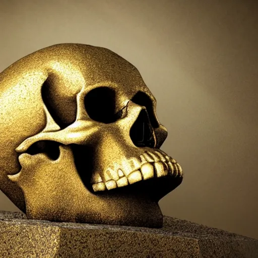 Prompt: a skull made of solid gold sits on an abandoned gravestone, beautiful detailed intricate insanely detailed octane render, 8k artistic photography, photorealistic, chiaroscuro