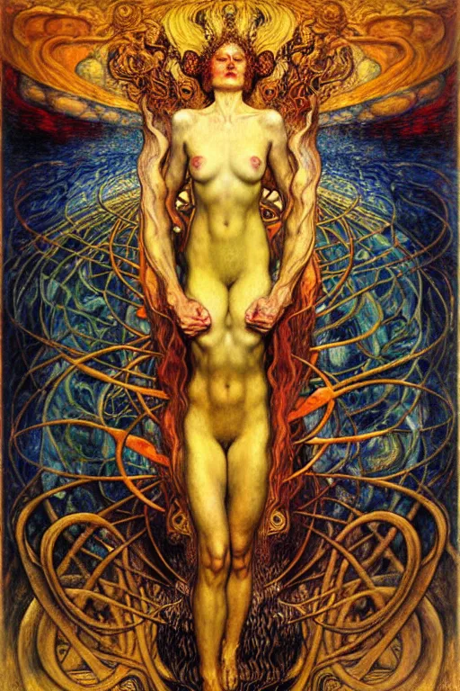 Image similar to Divine Chaos Engine by Karol Bak, Jean Delville, William Blake, Gustav Klimt, and Vincent Van Gogh, symbolist, visionary