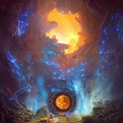 Image similar to highly detailed, intricate beautifully stunning elemental Kinocorium in the middle of a keyhole portal overlooking the cosmic Succularium by Andrei Riabovitchev, Shaun Tan and Peter Mohrbacher. stunning atmosphere, fiery prismatic nebula