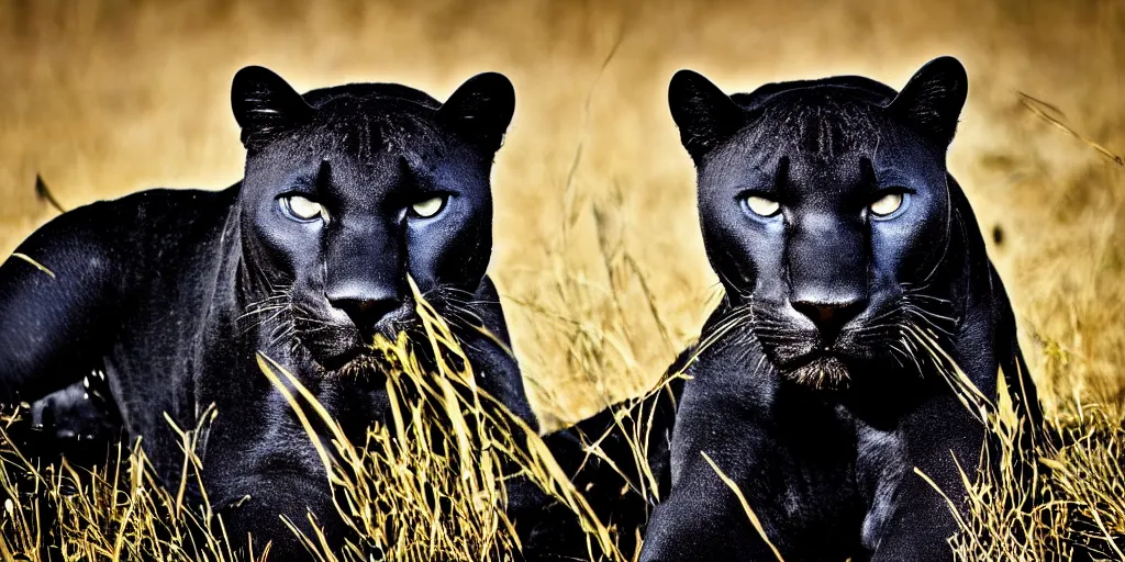 Image similar to a panther, made of smooth black goo, viscous, sticky, full of tar, covered with black goo, posing for a portrait. photography, dslr, color, savanna, wildlife photography, black goo, award winning portrait, animal portrait