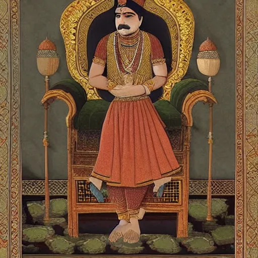 Image similar to mughal emperor akbar in real life, photograph, colorized