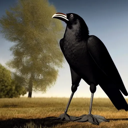 Image similar to a giant crow with a large straight black beak, photorealistic computer animation, film by Jon Favreau