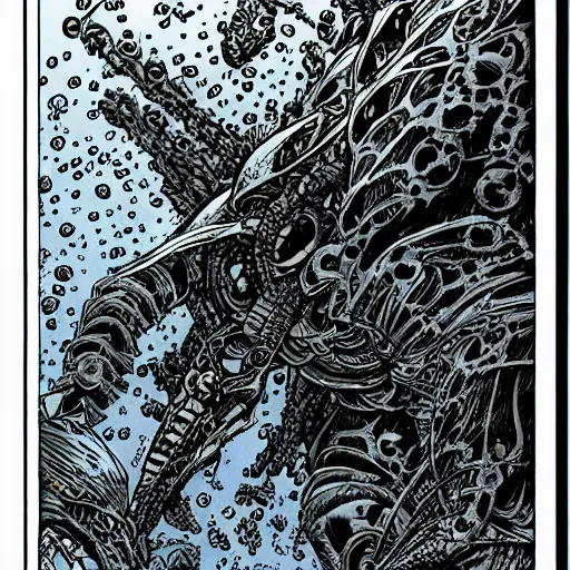 Prompt: low angle long shot of a collossal creature, illustration by moebius