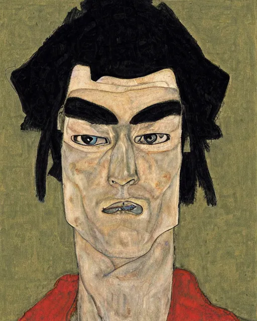 Image similar to portrait of samurai jack by egon schiele in the style of greg rutkowski
