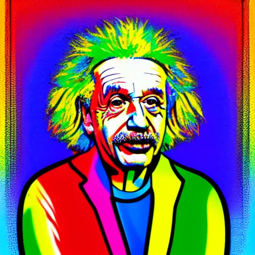 Image similar to rainbow einstein. pop art