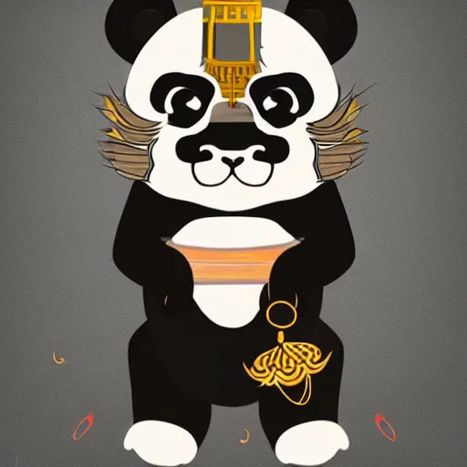 Image similar to a high detaild character design of a cute panda with a chinese lion dance head, chinese style, trend, illustration,