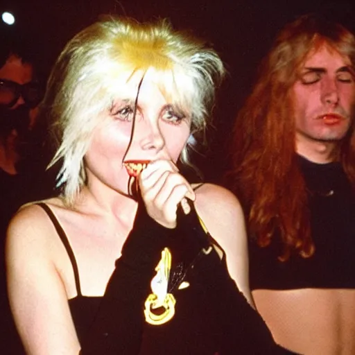 Image similar to young Debbie Harry having a good time at a late 1970s disco club