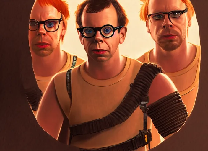 Prompt: young rick moranis with brown hair and a brown goatee beard in the fifth element, far future, highly detailed, trending on artstation, intricate, cinematic composition, by rutkowski