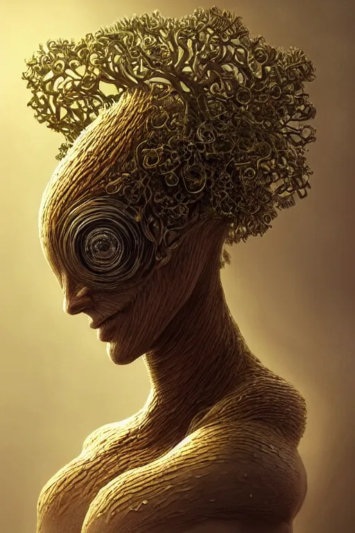 Prompt: beautiful portrait of a mutant algae plant character, intricate, dystopian, eyelashes, extremely detailed, digital painting, sculpted in zbrush, artstation, concept art, smooth, sharp focus, illustration, chiaroscuro soft lighting, golden ratio, rule of thirds, fibonacci, incredible art by Stanley Artgerm Lau and Greg Rutkowski, composition by mike mignola and Simon Stalenhag,