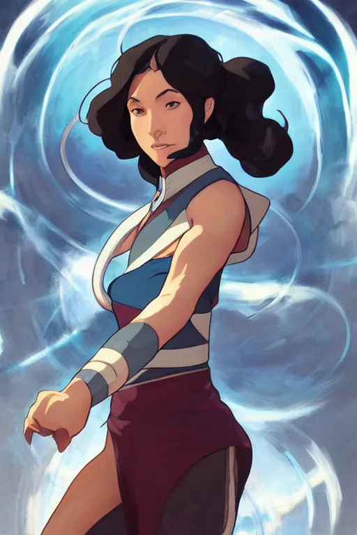 Image similar to Korra from The Legend of Korra, fantasy, intricate, elegant, highly detailed, digital painting, artstation, concept art, matte, sharp focus, illustration, art by Artgerm and Greg Rutkowski and Alphonse Mucha