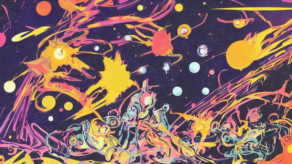 Prompt: deep space cosmos,twinkling distant stars, graphic novel style by Tomokazu Matsuyama,trending on artstation