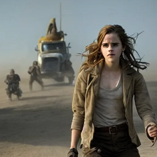 Prompt: emma watson as hermione granger in mad max fury road