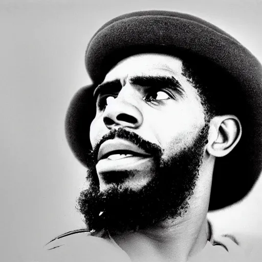 Prompt: portrait of kyrie irving, kyrie irving as che guevara, heroico, black and white, photograph by alberto korda, inspiring, dignifying, national archives