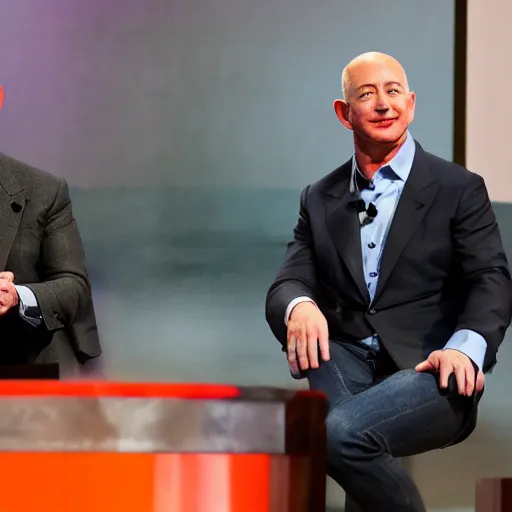 Prompt: jeff bezos and elon musk bathing together in beans