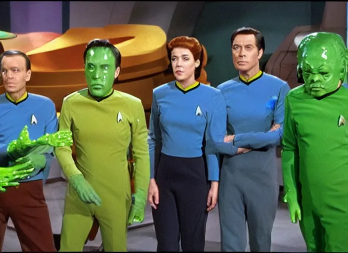 Image similar to the episode of Star Trek where everyone gets covered with nickelodeon slime hd