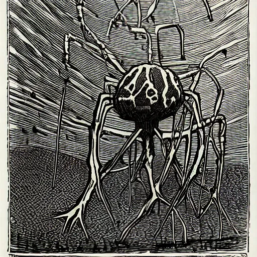 Image similar to bacteriophage woodcut by gustave dore, artstation