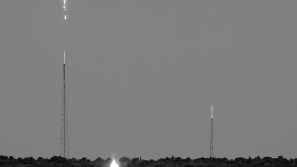 Prompt: a rocket launched from earth. monochrome filter.