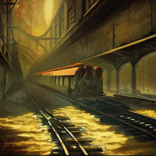 Prompt: abandoned train artstation cinematic detailed concept art volumetric light sharp coherent cgsociety symmetric perfect well balanced shadows lotr technogoddess