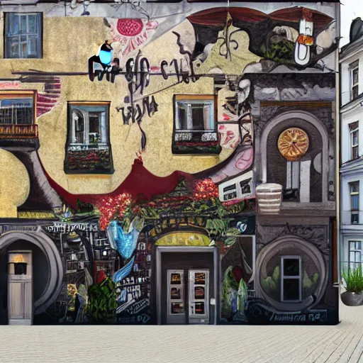 Image similar to artstation riga mural for cafe - w 1 0 2 4