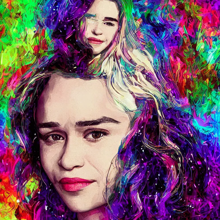 Prompt: Emilia Clarke, beautiful digital art colorful art