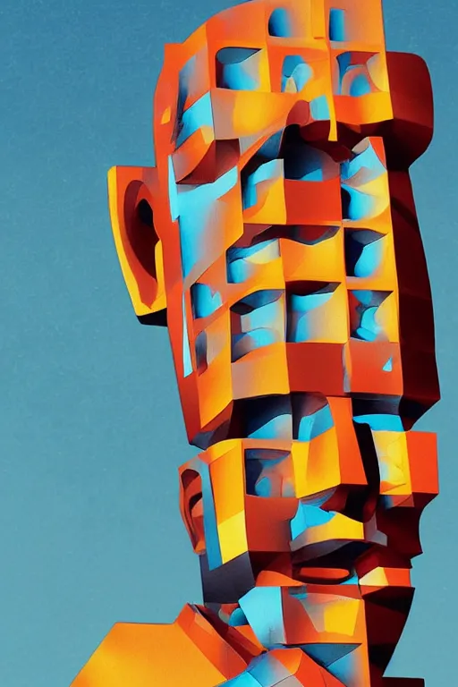 Image similar to cubist moai statue cutout digital illustration cartoon colorful beeple