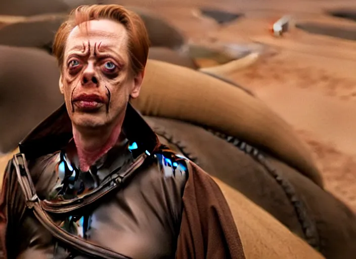 Image similar to steve buscemi as baron harkonnen in a black oil bath in a still from the film Dune (2021)