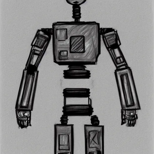 Image similar to skinny robot stick figure character concept art, pencil drawing