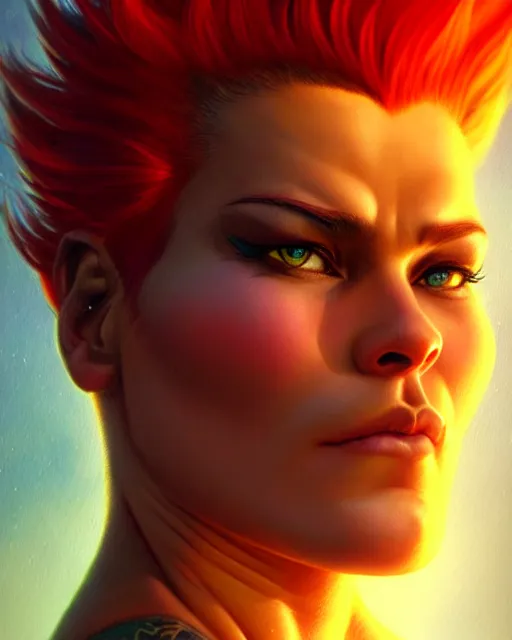 Image similar to zarya from overwatch, character portrait, portrait, close up, highly detailed, intricate detail, amazing detail, sharp focus, vintage fantasy art, vintage sci - fi art, radiant light, caustics, by boris vallejo