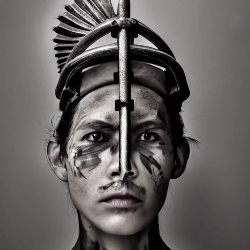 Image similar to an award winning portrait photo of a futuristic warrior