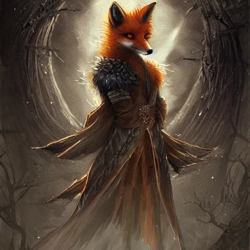 Prompt: a fox in elden ring, elden ring, dark souls, epic fantasy art