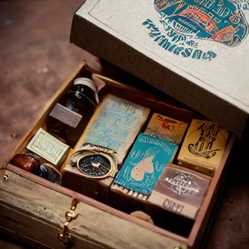 Image similar to vintage gift box for men, old school, wes anderson style