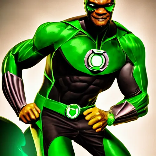 Image similar to A photo of green lantern performer by Jamie Foxx, highly detailed, 8K