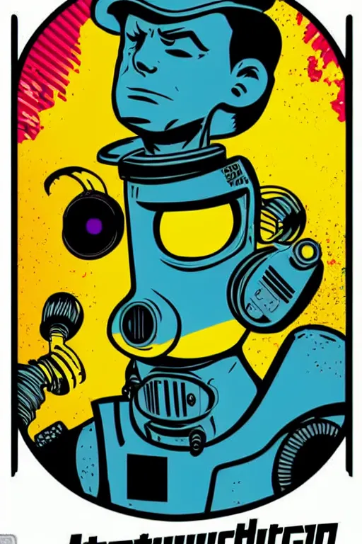 Image similar to fallout 7 6 retro futurist illustration art by butcher billy, sticker, colorful, illustration, highly detailed, simple, smooth and clean vector curves, no jagged lines, vector art, smooth andy warhol style