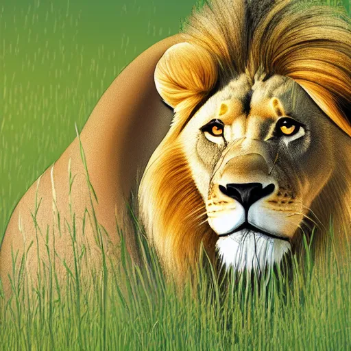 Prompt: Vector illustration of a full body lion in a meadow, Disney Department, sharp focus, 4k