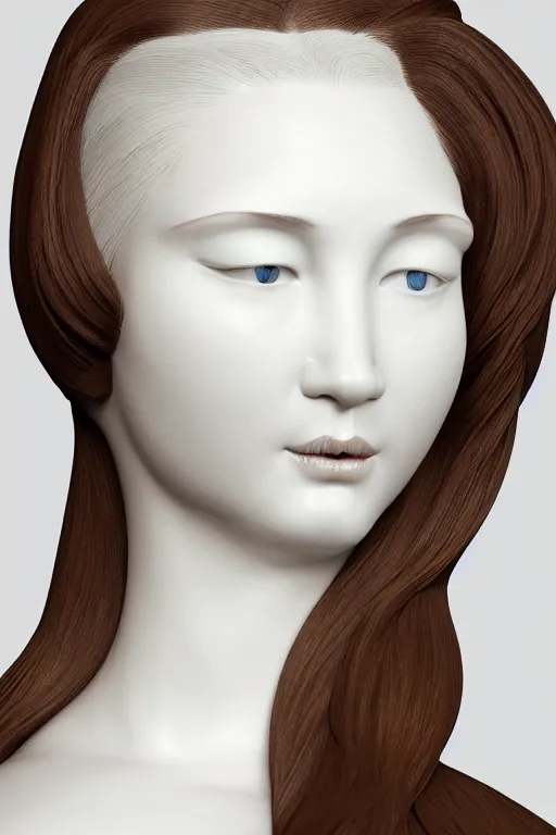 Image similar to full head and shoulders, beautiful female porcelain sculpture by 3 d artist, smooth, all white features on a white background, delicate facial features, white eyes, white lashes, detailed white snakes on the head