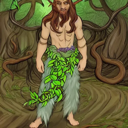 Prompt: male firbolg druid with vines as hair