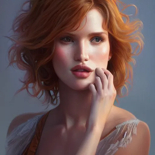 Image similar to ultra realistic illustration, bella thorne as thirty year old lady, intricate, elegant, highly detailed, digital painting, artstation, concept art, smooth, sharp focus, illustration, art by artgerm and greg rutkowski and alphonse mucha