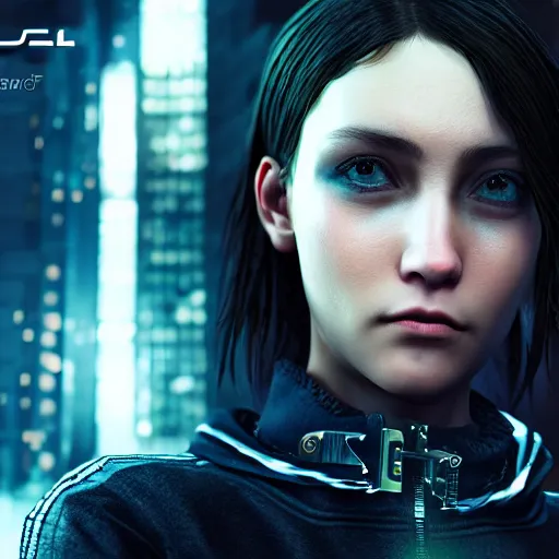 Image similar to fine details portrait of girl, style of cyberpunk, Hyper-realistic, 4K, Unreal Engine, Highly Detailed