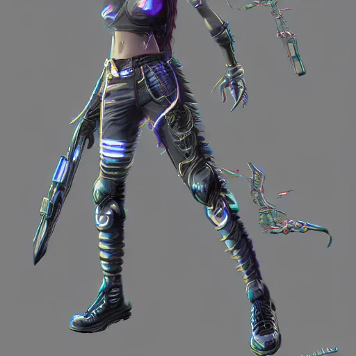 Image similar to detailed render of a cyberpunk female character in the style of arcane, concept art