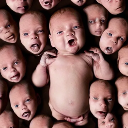 Image similar to a mutant baby with 1 0, 0 0 0 heads