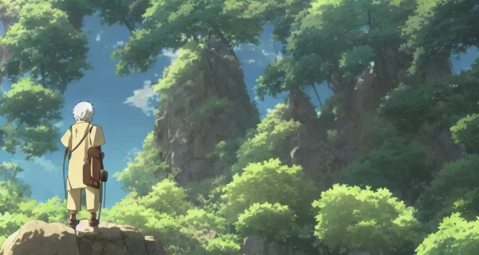 Image similar to anime grandpa on a fantasy adventure in the anime film by studio ghibli, armor, screenshot from the film by makoto shinkai