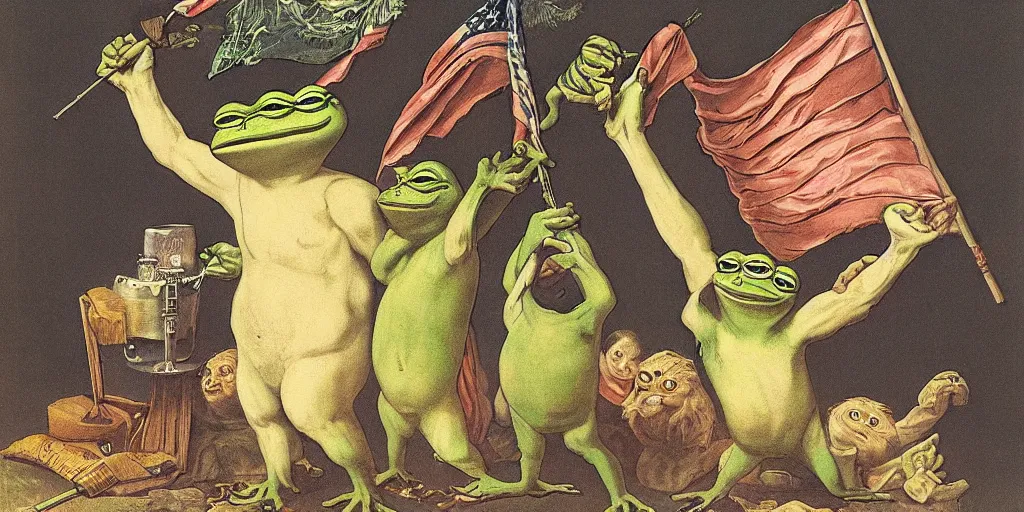 Image similar to pepe the frog, proclamation of the german empire by anton von werner