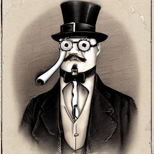 Image similar to mr. white wearing a hat with a steampunk monocle,