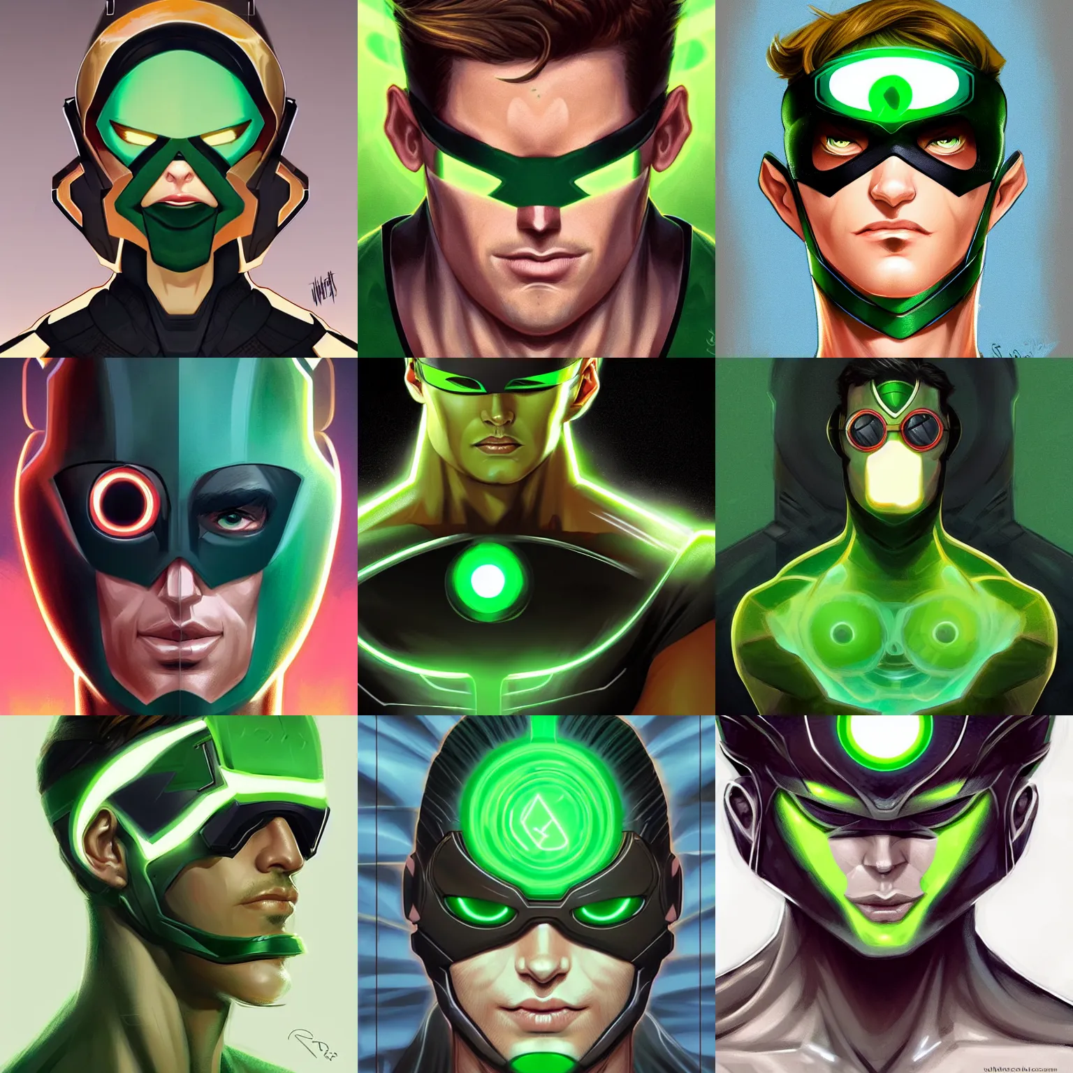 Prompt: symetrical character concept portrait, green scott summers cyclops, digital painting, concept art, smooth, sharp focus, illustration, artgerm