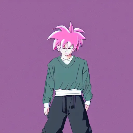 Image similar to streetwear fashion influencer character minimalistic illustration pastel colors dragon ball anime style