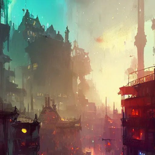 Prompt: Waterdeep City, by Ismail Inceoglu, detailed city, city of splendors, detailed, digital art, dusk, fantasy art