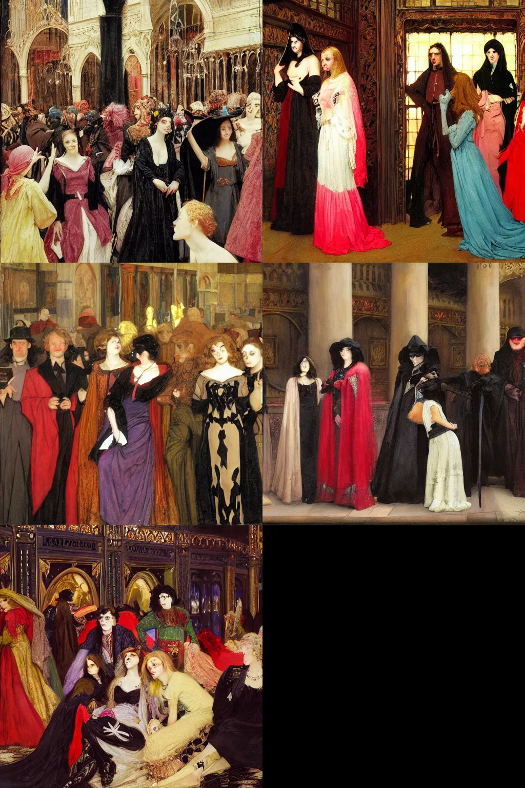 Prompt: an hd painting by edwin austin abbey. a bunch of mallgoths hanging out at a hot topic store in the mall.