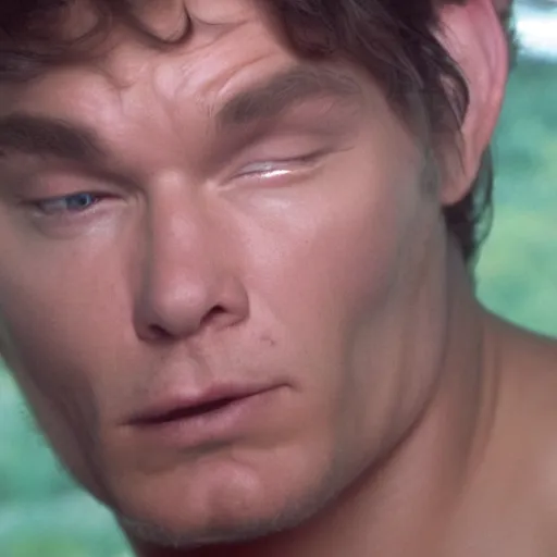 Prompt: fatrick swayze his eye is lazy things are hazy