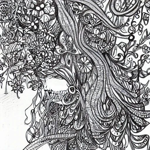 Image similar to escapism, detailed intricate sketch, 4k, illustration, cross hatched, black ink on white paper