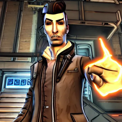 Image similar to Handsome Jack posing infront of the vault, photograph, Borderlands 2
